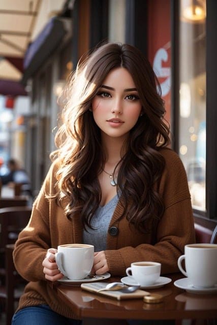 生成AI　若い女性　喫茶店